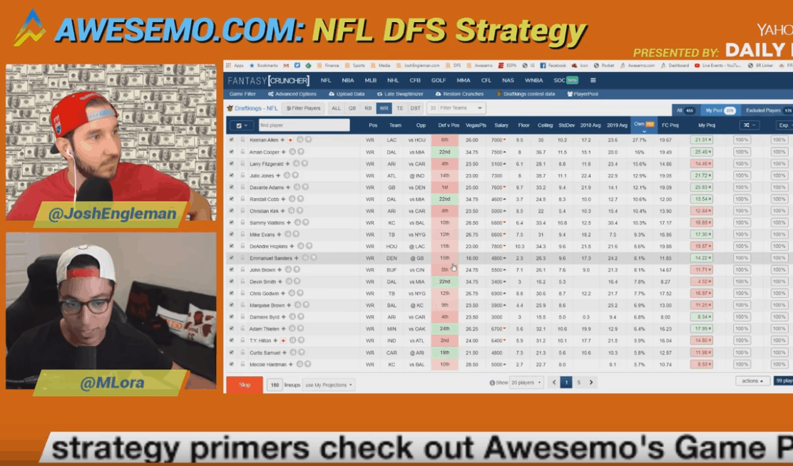 Manny Lora and Josh Engleman sit down to discuss the NFL DFS lineup building and lineup construction on DraftKings & FanDuel.
