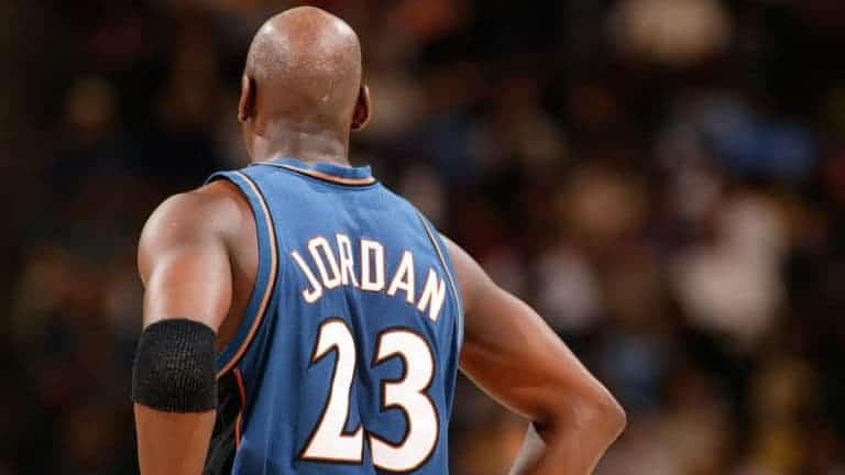 Michael Jordan, Hakeem Olajuwon, Patrick Ewing, and other NBA legends who ended their career donning strange uniforms with other teams.