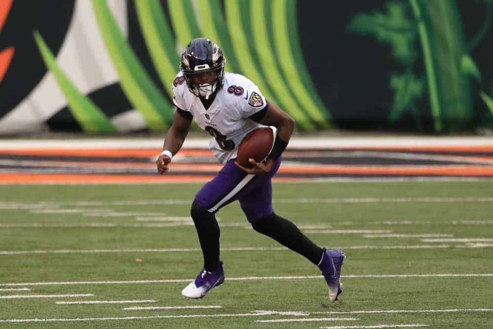 Week 9 NFL Yahoo CUp DFS picks daily fantasy football advice tips strategy this week projections ownership rankings Lamar Jackson Ravens
