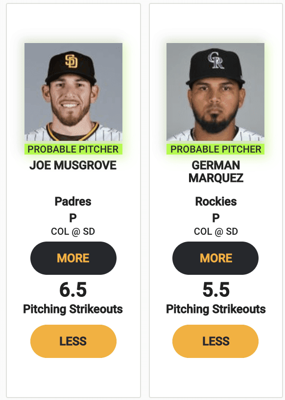 MLB DFS Fantasy Baseball Picks Expert Rankings today Monkey Knife Fight Padres Rockies Strikeouts how to bet on MLB today vegas odds betting lines over/under prop bets Joe Musgrove