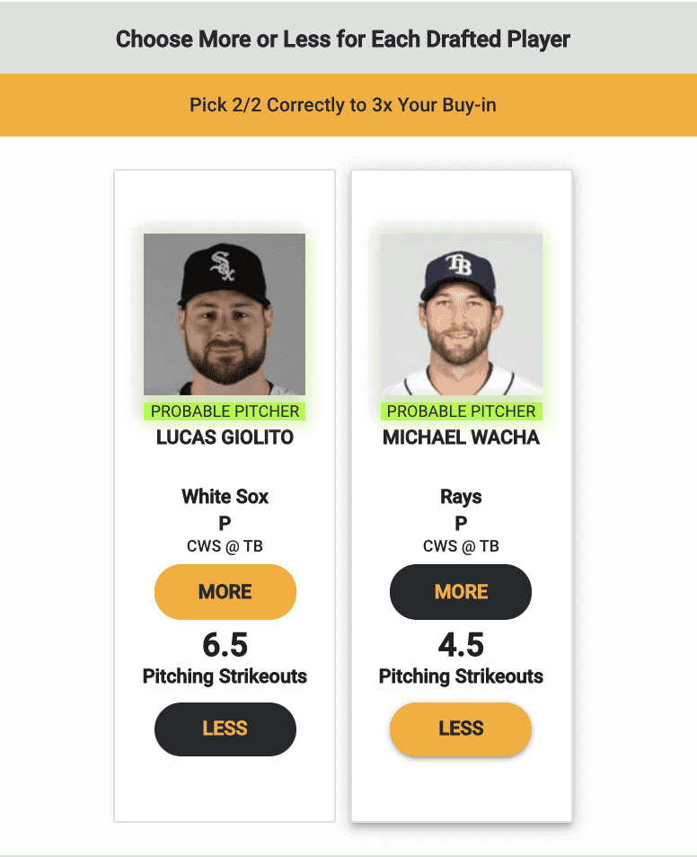 MLB DFS Picks Free fantasy baseball rankings Monkey Knife Fight Lucas Giolito Michael Wacha strikeouts player props MLB betting lines Las Vegas odds best MLB bets today White Sox Rays