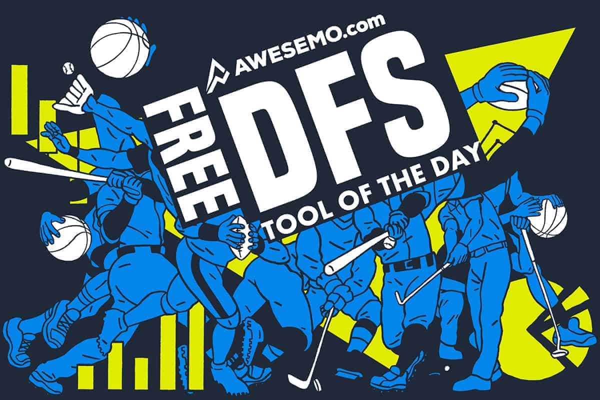 A collage of athletes from various sports juxtaposed with shapes implying data charts and graphs titled FREE DFS TOOL OF THE DAY