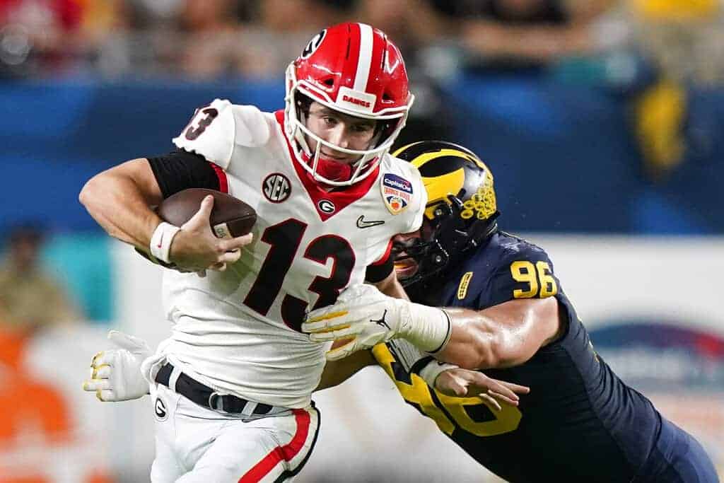 Max Duggan-Stetson Bennett DFS projections ahead of the Georgia vs. TCU College Football Playoff National Championship on Monday night
