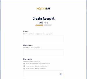 WynnBET Registration step 1