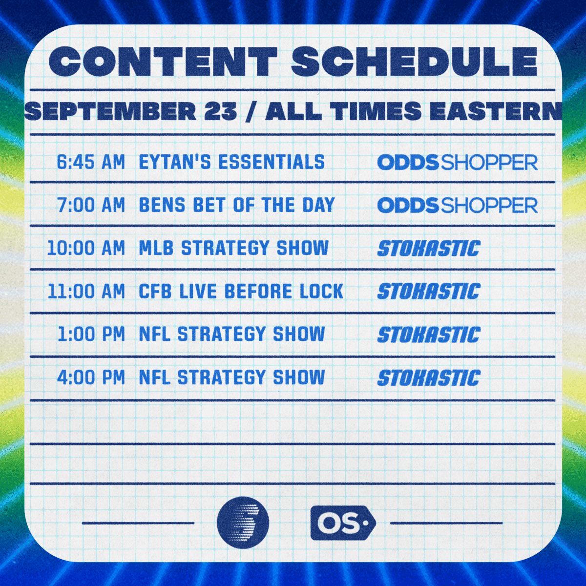 Stokastic DFS YouTube Schedule