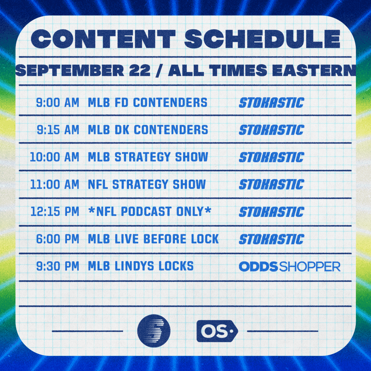 Stokastic DFS YouTube Schedule