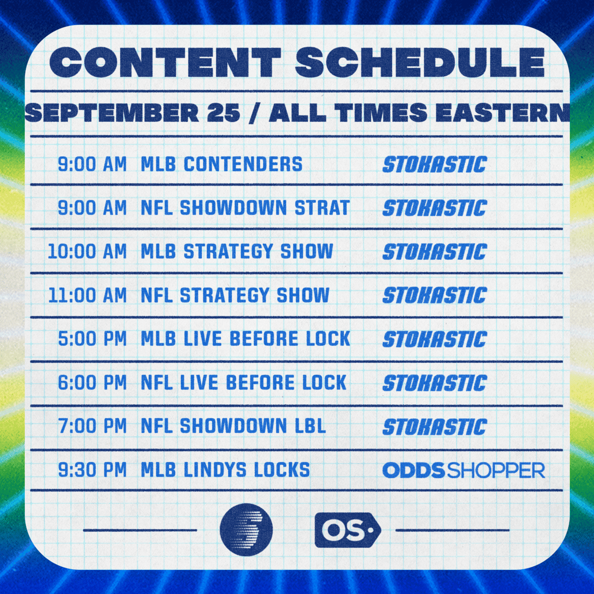 Stokastic DFS YouTube Schedule