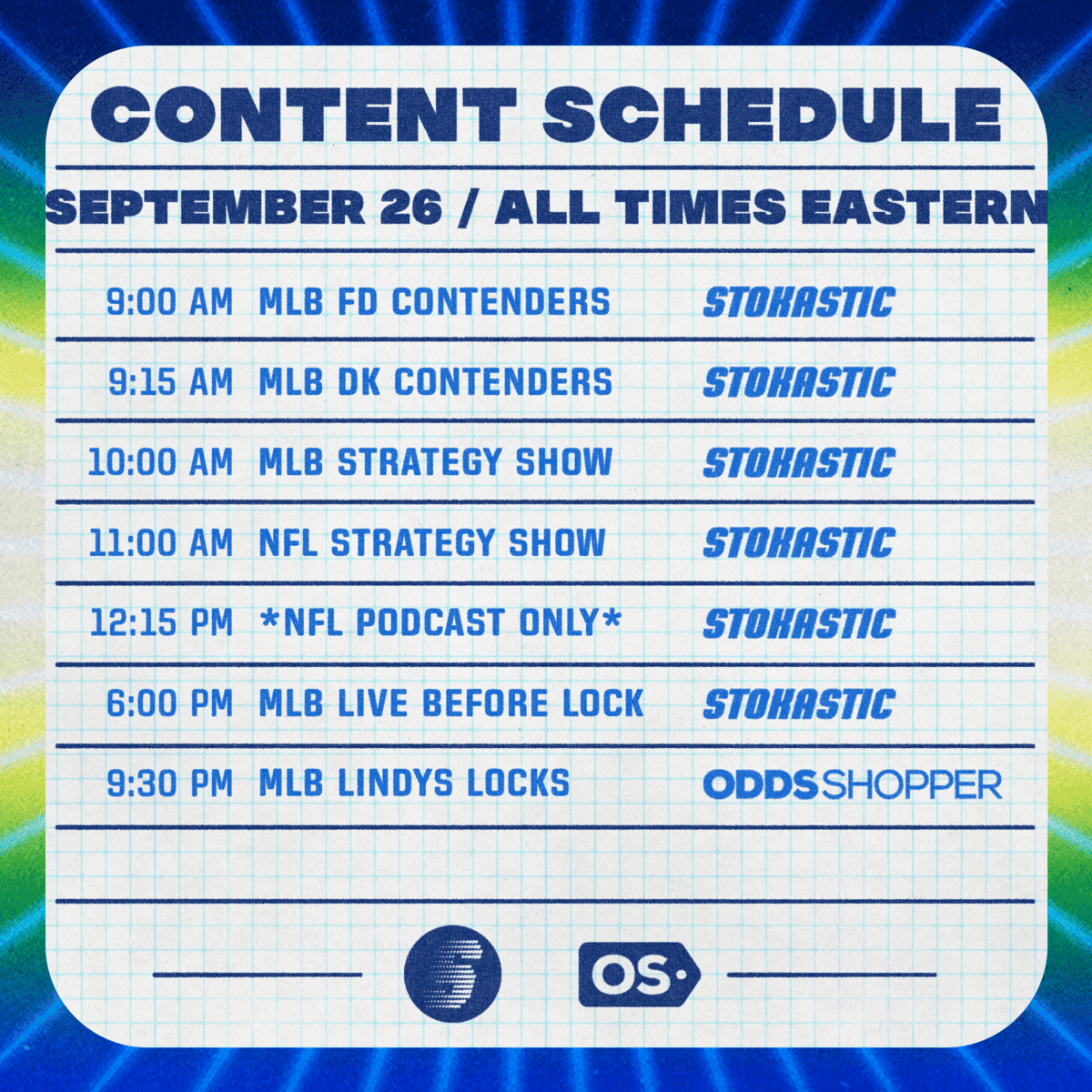 Stokastic DFS YouTube Schedule