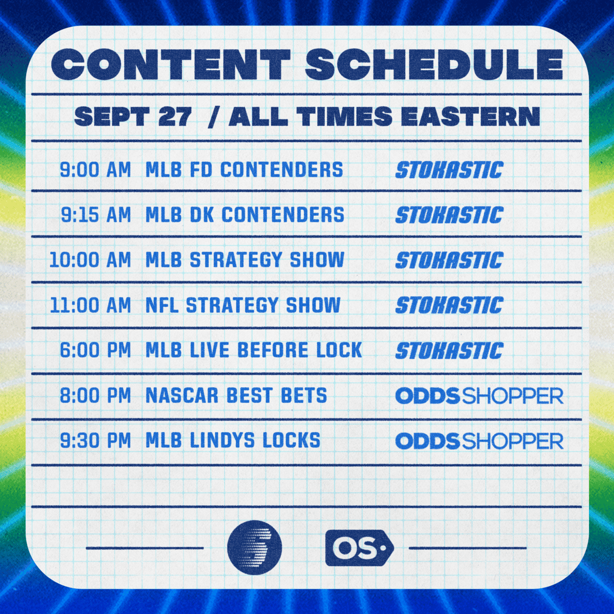 Stokastic DFS YouTube Schedule