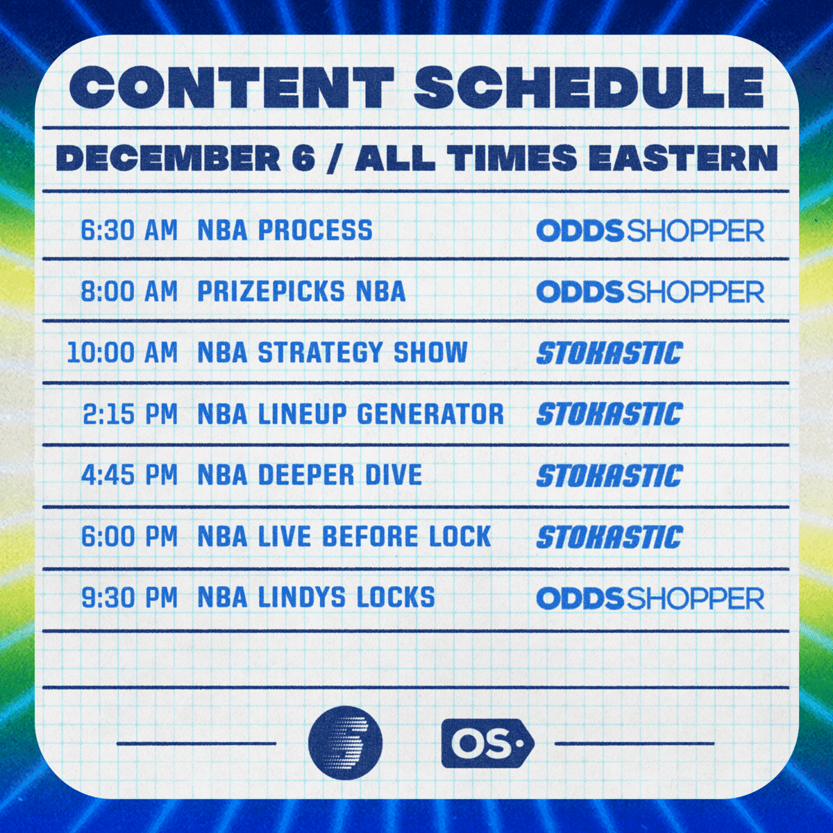 Stokastic DFS YouTube Schedule